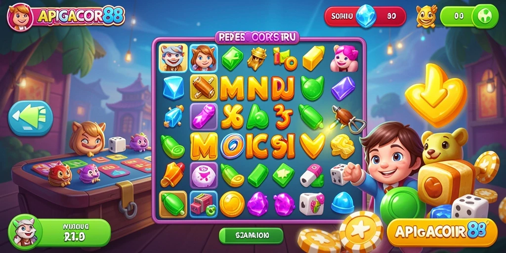 Tampilan gameplay seru dalam APIGACOR88 dengan elemen match-3 yang menantang.