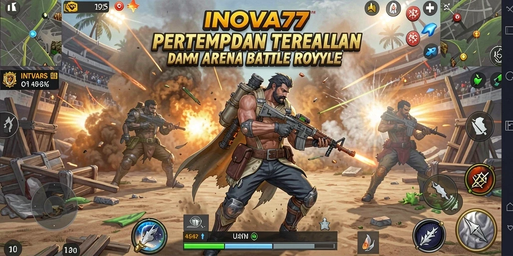 Tampilan seru gameplay INOVA77 dalam pertarungan Battle Royale.