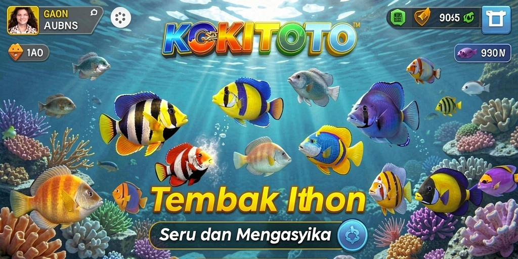 Screenshot gameplay KOKITOTO dengan aksi menembak ikan yang seru.