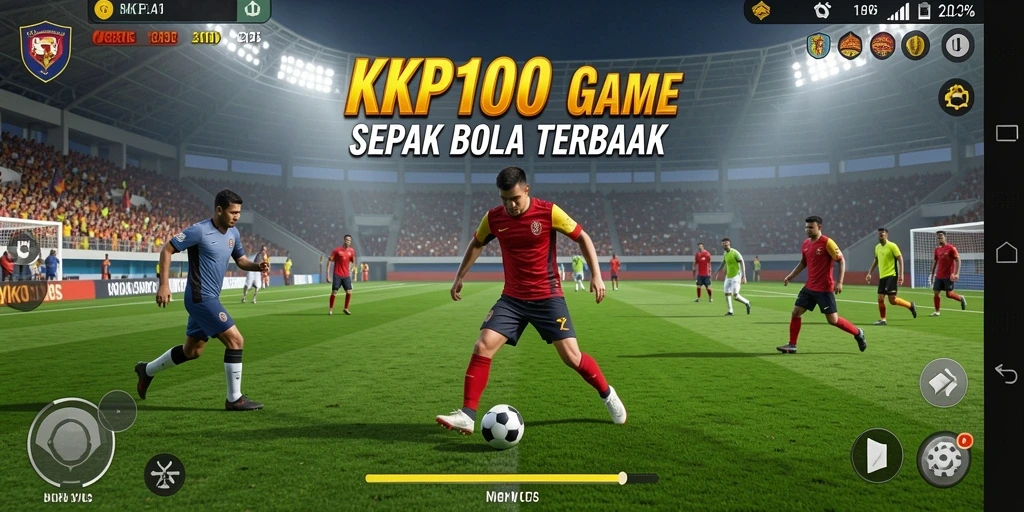 Screenshot KPK100 menampilkan aksi permainan sepak bola yang intens.