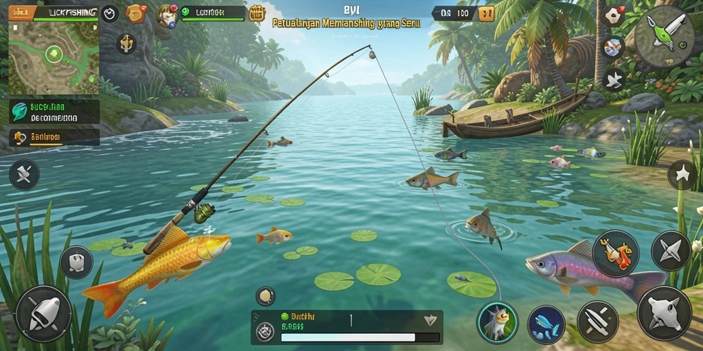 Tampilan gameplay LUCKYFISHING yang seru dan menakjubkan.