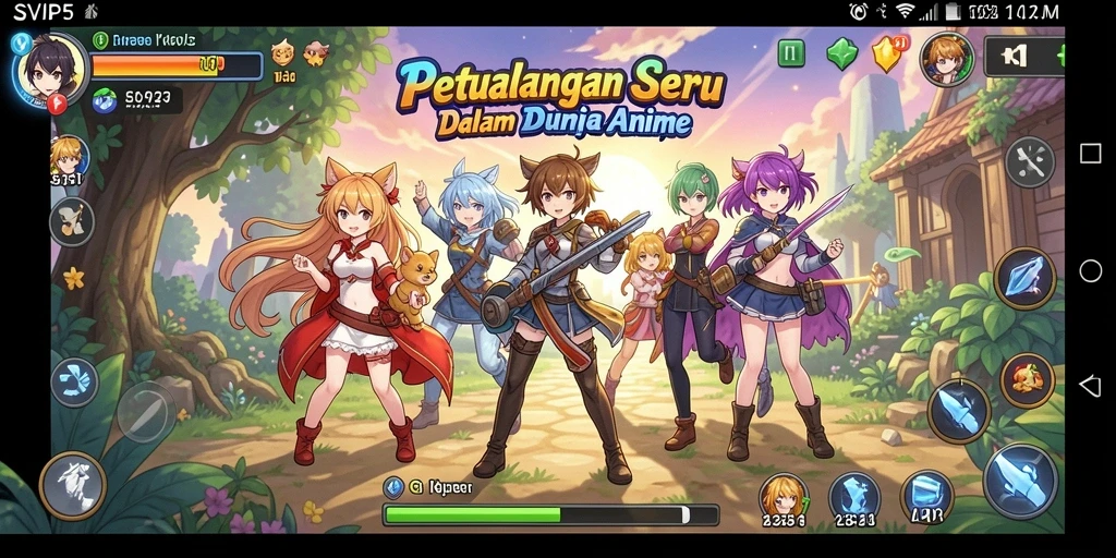 Tampilan seru dari gameplay SVIP5 dengan karakter anime yang beraksi.